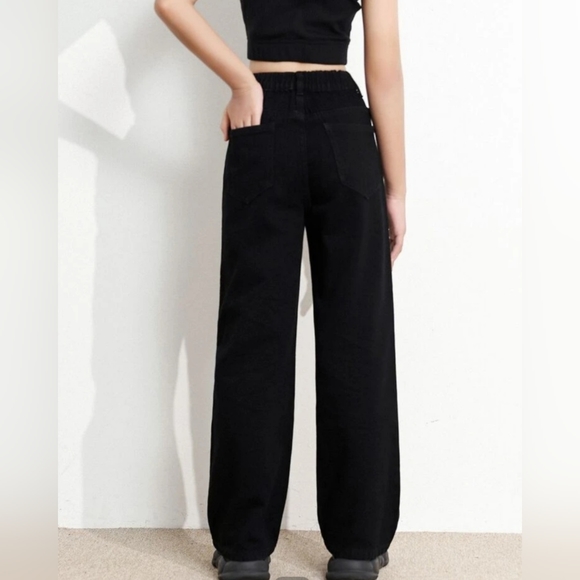 Girl's High Waist Wide Leg Jeans Black Size 11-12 - Picture 2 of 4